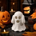 thumbnail image 3 of White Ghost LED Lighted Resin Sculptures Set, Hear See Speak No Evil Design, Cute Spooky Ornament for Halloween Tiered Tray Mantel Shelf, Festive Home Tabletop Decoration, 3 of 7