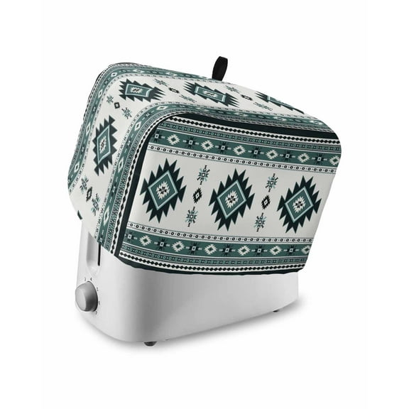 Fsddascl Green Boho Toaster Cover 2 Slice, Small Kitchen Appliance Covers, Ethnic Tribal Aztec Abstract Geometric Motifs Toaster Oven Cover with Loop, Bread Machine Cover Dust Cover Protection