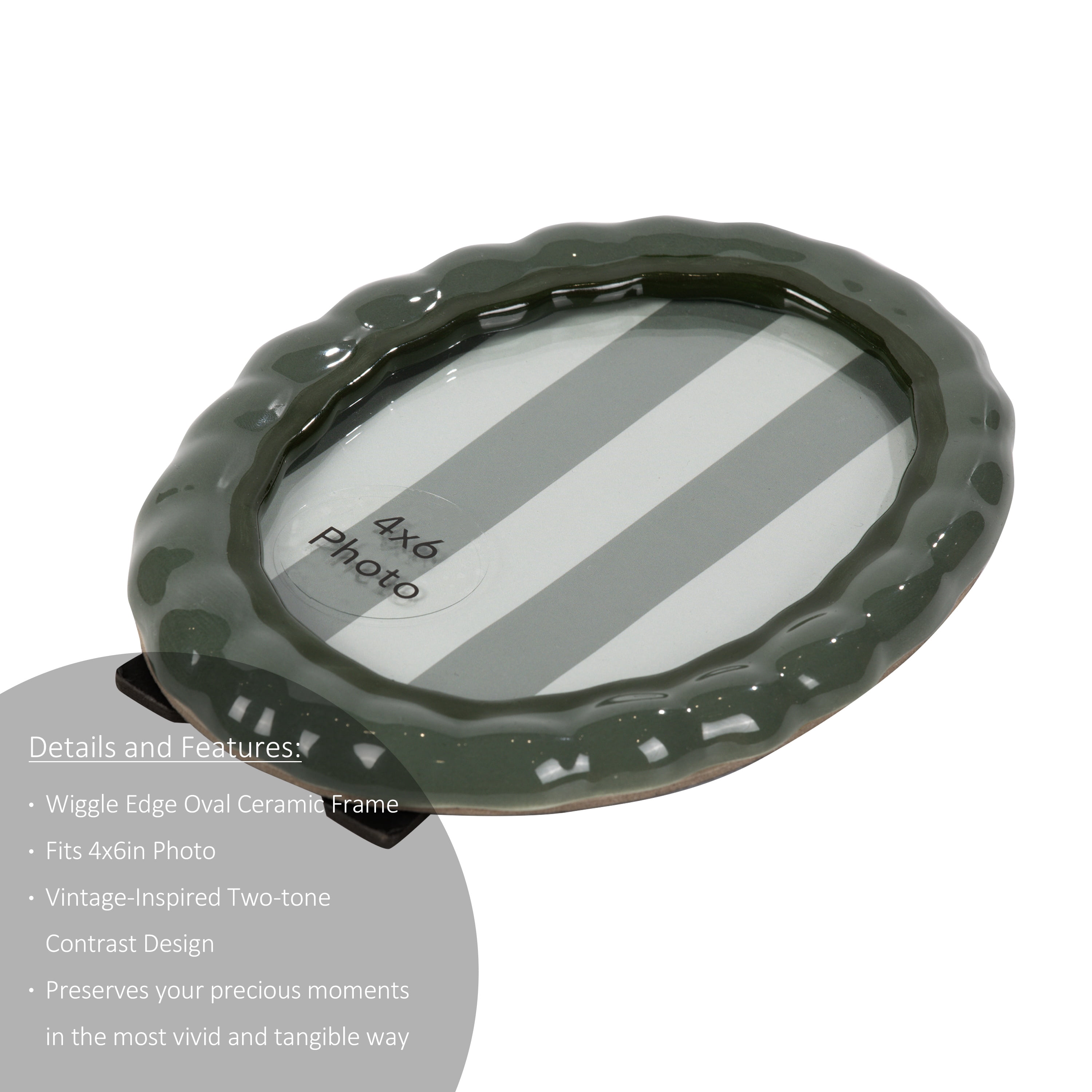 Sterling & Noble Home – 4x6 Picture Frame – Oval Ceramic Wiggle Edge Green Tabletop Photo Frame