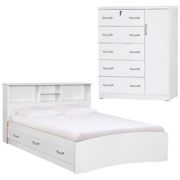 Home Square 2-Piece Set with Full Captains Bed and Tall Chest Wardrobe