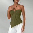 thumbnail image 3 of Women's Halter Tops Irregular Hem Sleeveless Going Out Summer Tank Tops Clubbing Party Travel Y2k Outfits( Army Green, 2XL ), 3 of 6