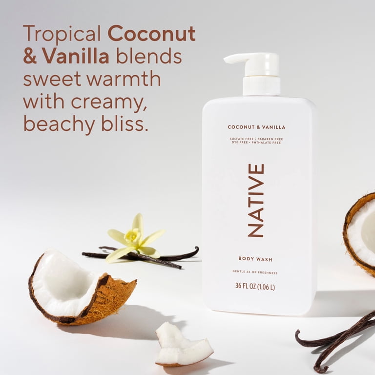 4 pack) Native Body Wash, Coconut & Vanilla, Sulfate Free, 36 fl