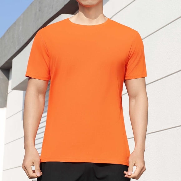 Viluyesy Short Sleeve Shirt for Men Stretch Loose Fit Summer Crewneck Pullover Short Sleeve Orange 4XL