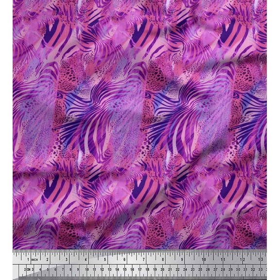 Soimoi Purple Cotton Duck Fabric Leopard & Wild Animal Skin Print Sewing Fabric BTY 42 Inch Wide