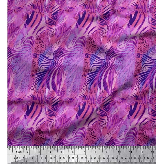 Soimoi Purple Cotton Duck Fabric Leopard & Wild Animal Skin Print Sewing Fabric BTY 42 Inch Wide
