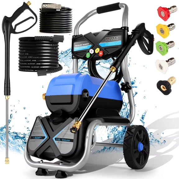 MAX 5000PSI 4GPM Professional Electric Pressure Washer, 8" Wheels 33FT Hose Commercial Electric Power Washer with 5 Nozzles 3L Foam Bottle for Car Fence Driveway Yard (EPA/CARB/ETL Compliant)