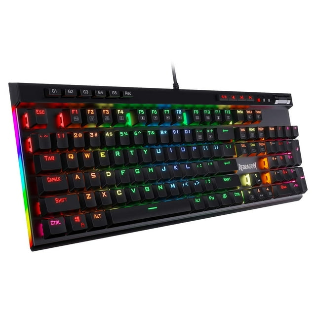 Redragon K580 VATA RGB LED Clavier Mécanique de Jeu Rétroéclairé avec Touches Macro & Contrôles Multimédia Dédiés, Prise Échangeable à Chaud, Enregistrement Macro Intégré (Interrupteurs Bleus)