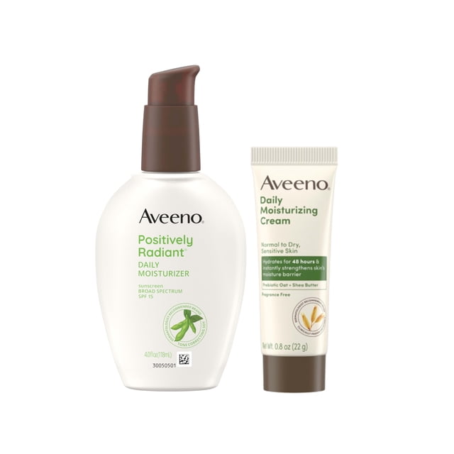 Paquete de cuidado de la piel Aveeno Positively Radiant con protector solar SPF 15