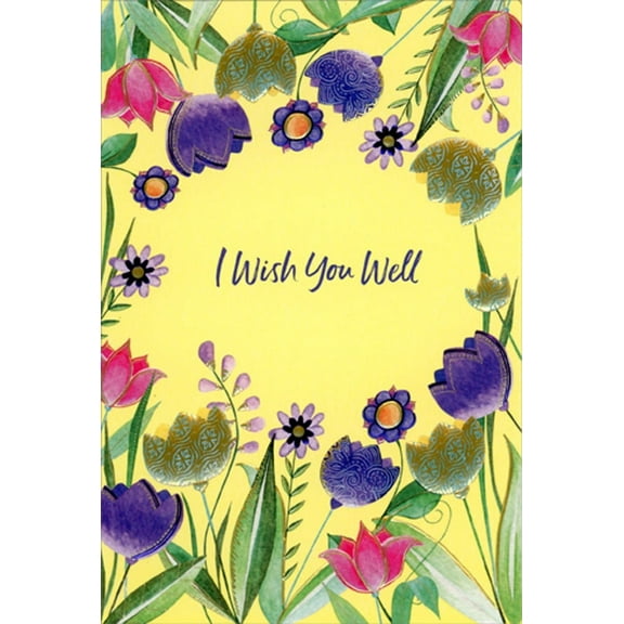 Pictura I Wish You Well : Tulip Border on Yellow Get Well Card