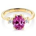thumbnail image 2 of Gem Stone King 1.17 Ct Pink Created Sapphire White Topaz 18K Yellow Gold Plated Silver Ring (Size 8), 2 of 4