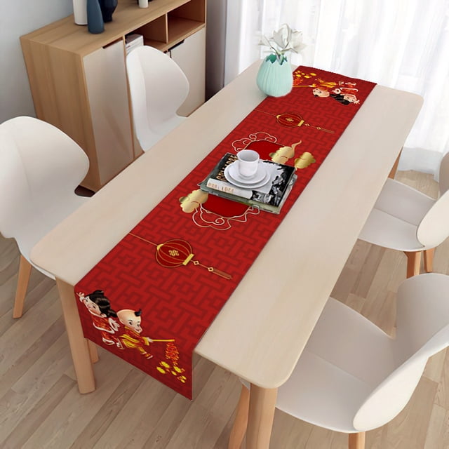 2024 New Year Table Runner Tablecloth New Dragon Year Table Runner TV Cabinet Tablecloth Linen Coffee Table Holiday Gift Decorative Cloth