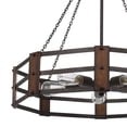 thumbnail image 4 of Chandelier with Octagonal Cage Design Metal Frame and Wood Accents, Brown- Saltoro Sherpi, 4 of 5