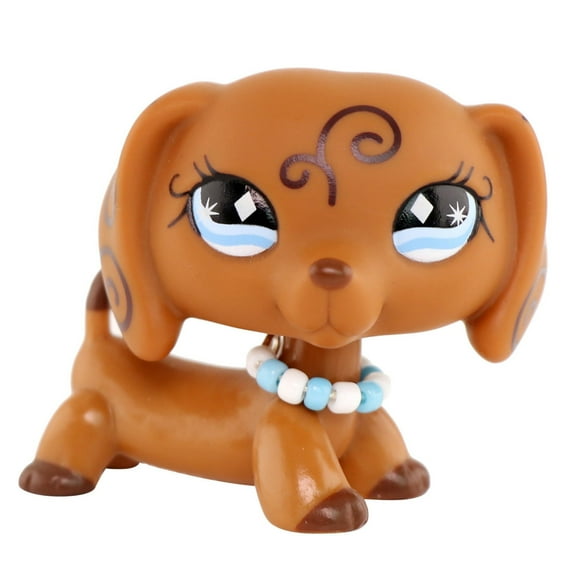 Mini lps shop Wiener dog Dachshund Tan Brown #640 Swirl Design with Necklace Cute Collectable Toy