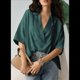 thumbnail image 4 of Blusa Informal Elegante para Mujer, de Negocios, de Corta, con Cuello en V y Tapeta, Camisa de Trabajo Verde XL, 4 of 8