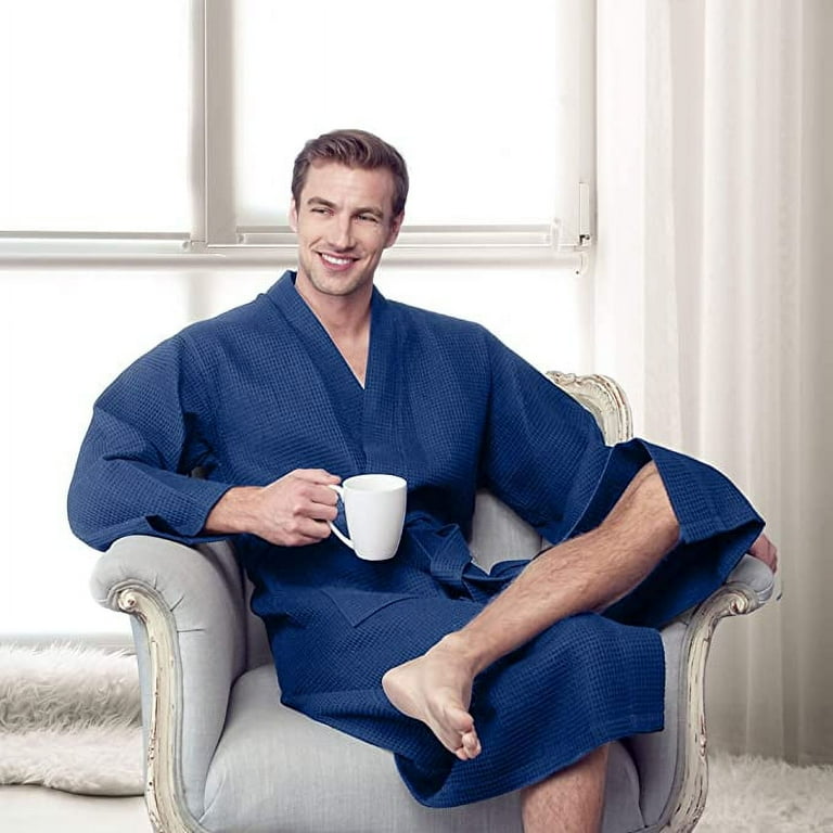 LOTUS LINEN Waffle Robes for Men - Lightweight Cotton Spa Bathrobe - Men's  Robes