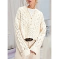 thumbnail image 5 of Female Chunky Cable Crop Sweater Pullover Casual Half Button Flared Long Sleeve Jumper Pullovers Apricot M, 5 of 9