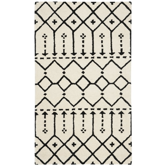 SAFAVIEH Himalaya Darin Geometric Wool Area Rug, Ivory/Black, 2'3" x 4'