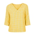 thumbnail image 2 of Bosfbaoi Summer Tops for Women V Neck 3/4 Length Sleeve Womens Tops Casual Loose Fit Gingham Plaid Blouse, 2 of 6