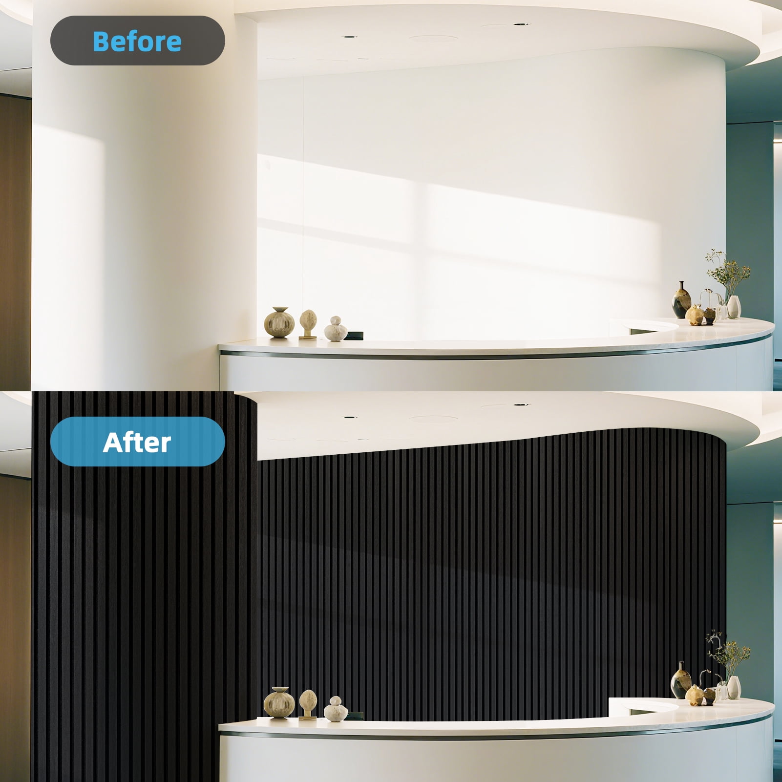 2 Pcs 95.3'' x 23.8'' 3D Slat Wall Paneling,Sound Absorbing Wall Panls for Living Room,Curved Wall Décor(30.9 sq.ft./Case)