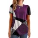 thumbnail image 1 of Camisa casual de mujer con cuello redondo y bloques de color de manga corta estampada para mujer para uso diario Púrpura L, 1 of 6