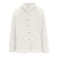 thumbnail image 3 of Herrnalise Jackets For Women Fashion Solid Pocket Color Jacket Plush Long Sleeves Lapel Coat Shackets For Women 2023 fall White,S, 3 of 8