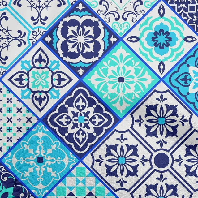 oneOone Rayon Blue Fabric Abstract Traditional Dress Material Fabric Print Fabric By The Yard 56 Inch Wide