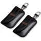 thumbnail image 1 of (Cuero auténtico, negro) Paquete de 2 fundas bloqueadoras de señal para llaves de coche que bloquean señales RFID para seguridad del coche, protección antirrobo remota, 1 of 5