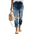 thumbnail image 2 of YOTMKGDO Women's Pants Womens Ripped Mid Waisted Boyfriend Jeans Loose Fit Distressed Stretchy Denim Pants Womens Jeans Stretchy Blue L, 2 of 7