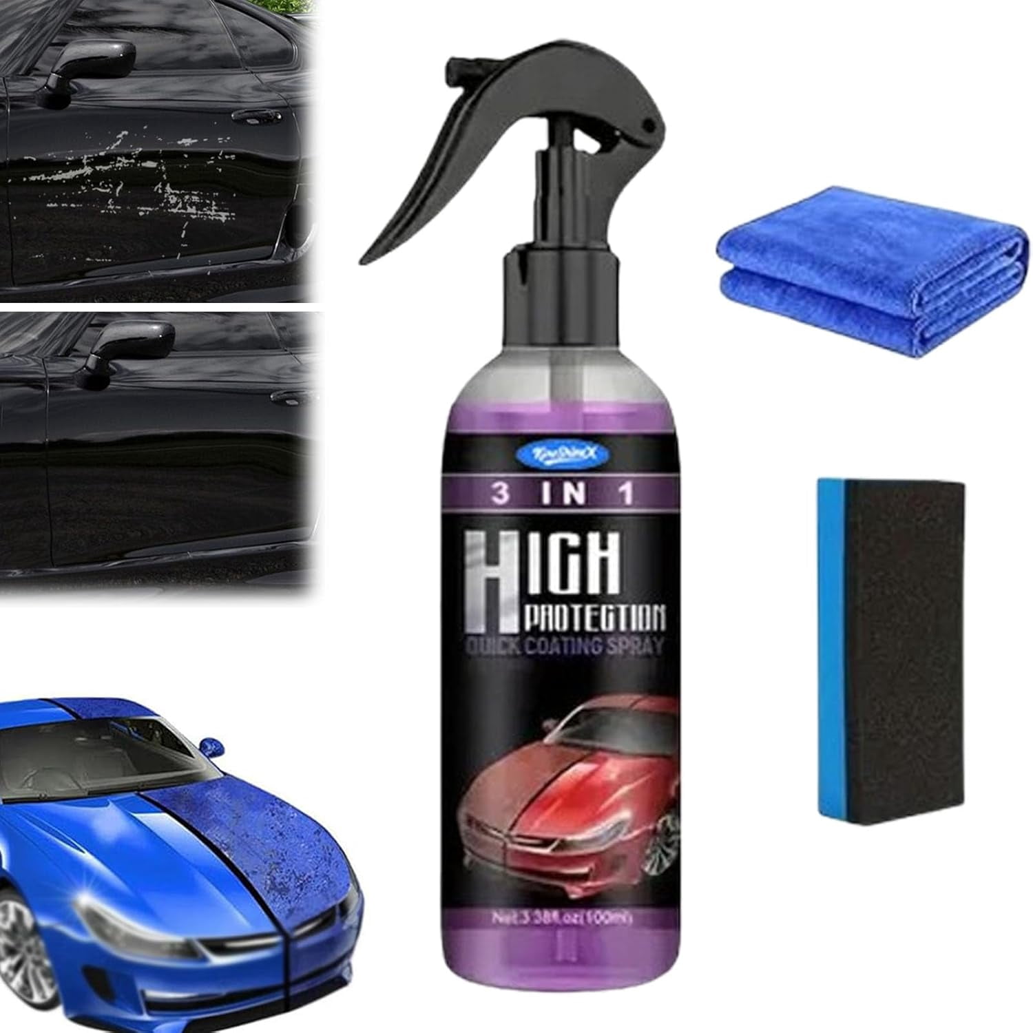 Spray De Revêtement Rapide Pour Voiture - Effet 3 En 1 : Brillance, Protection, Réparation Des Micro-rayures - Lot De 2 Flacons - 8