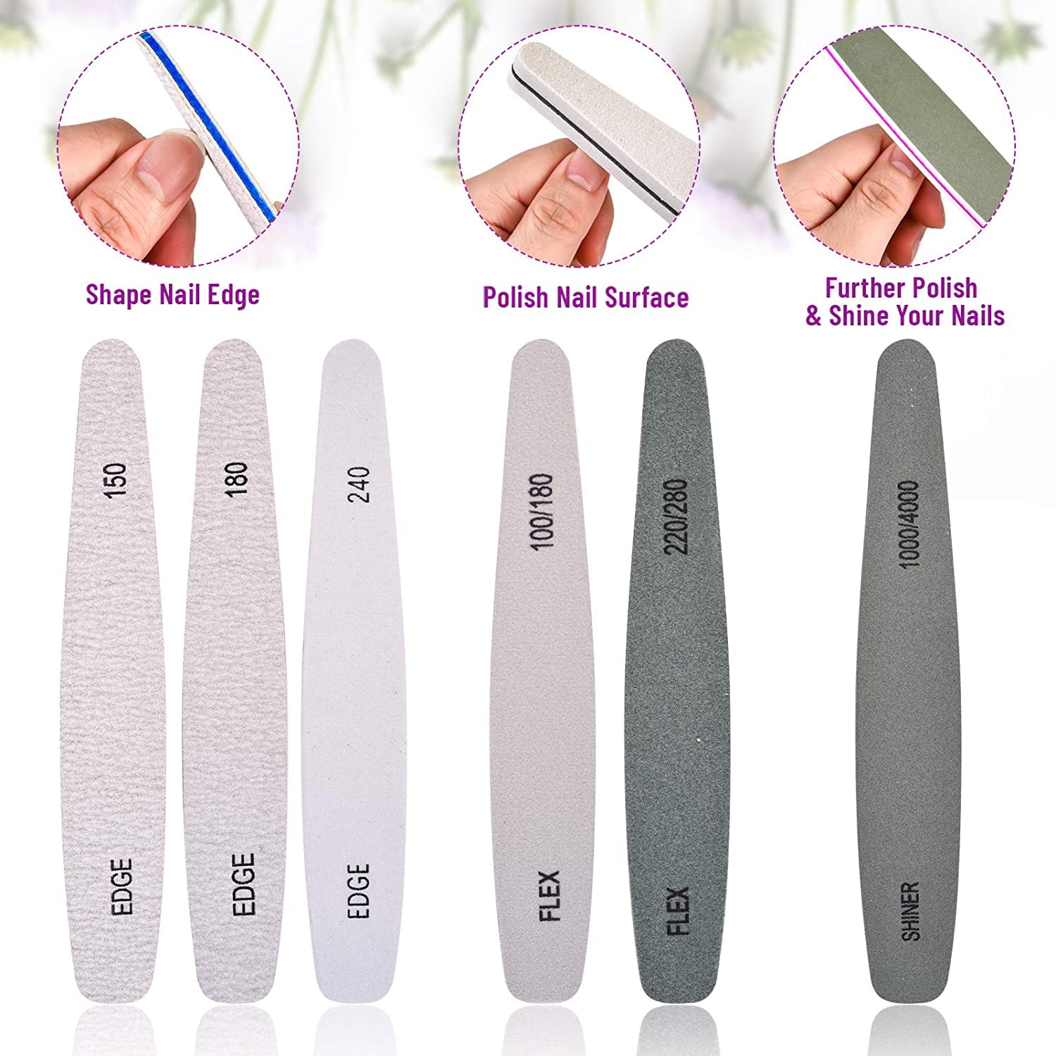 GetUSCart- Nail File, Teenitor Gel nail file Set Professional Nail Buffer  File Block Natural Manicure File Nail Polisher Washable Double Sided Grit  150/180/200/240/280/1000/4000 Buffer
