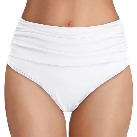 High Waist Swim Shorts Women's Stretchy Ruched Swim Underwear Retro Design Bath Bottoms