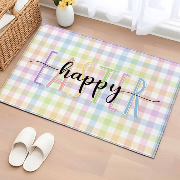 Entryway Rug 2'x3', Easter Small Rug for Kitchen Bathroom Door Mat Indoor Entrance, Colorful Checkered Plaid Spring Gingham Textured Non-Slip Area Rugs Floor Mats Carpet Front Door Rugs