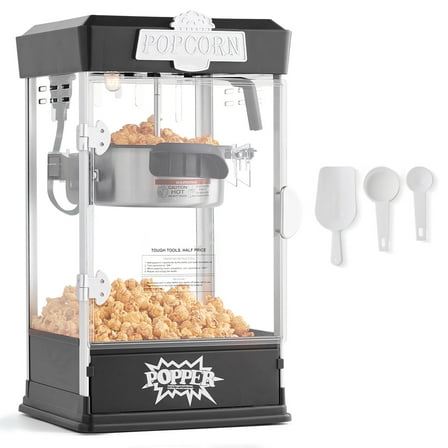 KFFKFF Popcorn Maker, 480W Popper Machine with 4 Oz Kettle, Produces 1.5 Gallons per Batch, Compact Tabletop Design, Includes 3 Scoops, Classic Movie Theater Style, Black