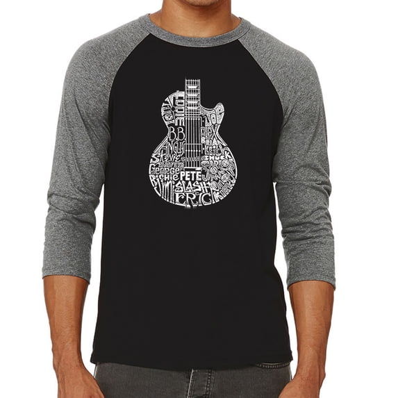 LA Pop Art Men's Raglan Baseball Word Art T-shirt - Rock Guitar Head