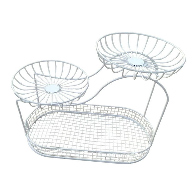 Cesta de frutas para encimera de cocina, cesta multiusos de malla metálica, organizador de 3 niveles Blanco B