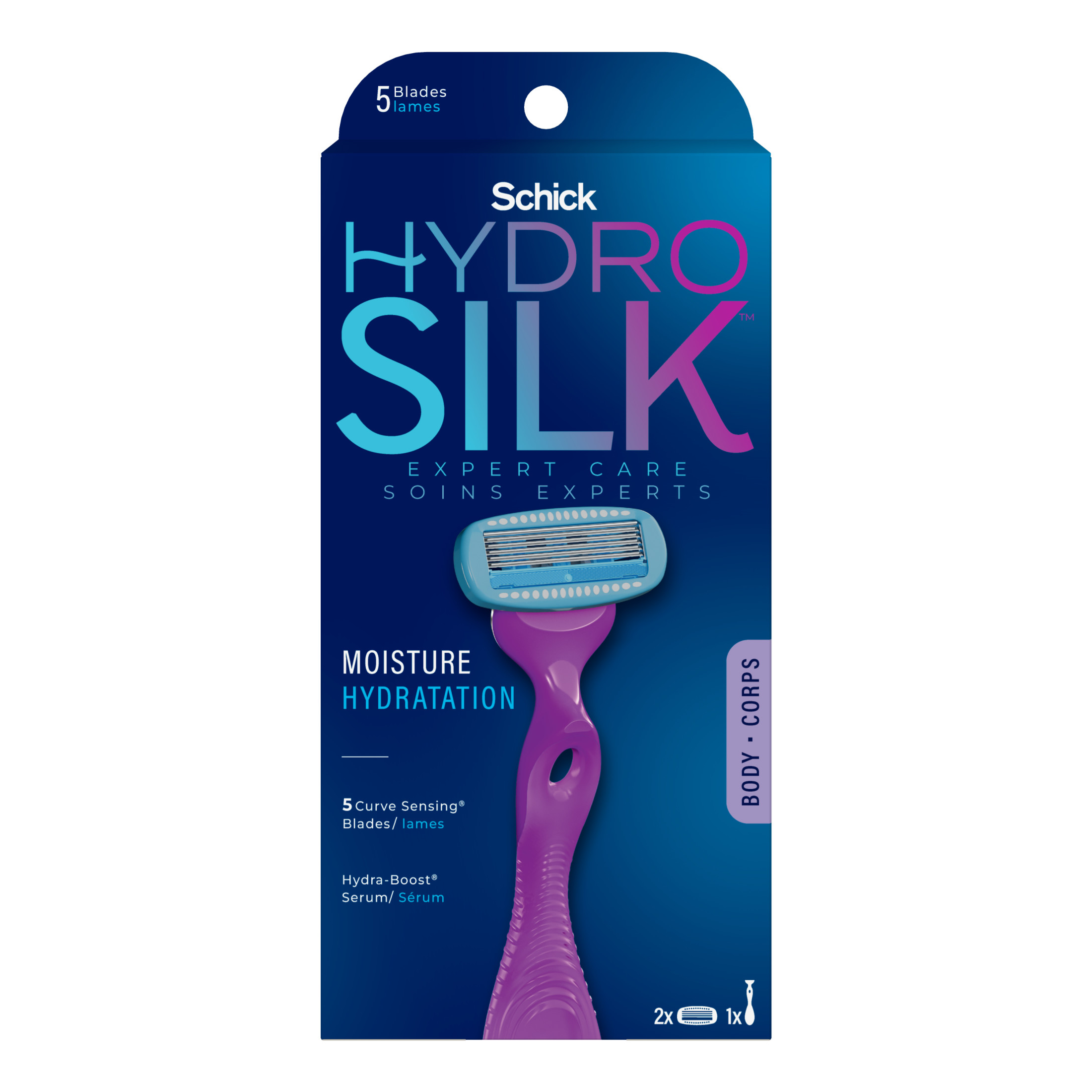 Schick Hydro Silk Moisture Womens Razor, 5-Blade Moisturizing Razor for Women, 1 Razor & 2 Razor Blade Refills - image 3 of 13