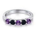 thumbnail image 3 of Gem Stone King 925 Sterling Silver Purple Amethyst and Black Onyx Wedding-Bands Ring for Women | 0.74 Cttw | Round 3.5MM | Gemstone February Birthstone | Size 8, 3 of 6