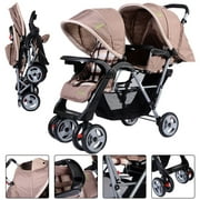 Angle View: Foldable Twin Baby Double Stroller, Gray