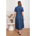 thumbnail image 5 of utcoco Womens Denim Dress Lapel Short Sleeve Frayed Hem Jean Dresses Oversized Button Down A Line Shirt Dress, 5 of 7