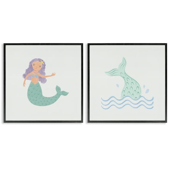 Stupell Industries Ocean Mermaid Splash Fantasy & Sci-Fi Painting Black Framed Art Print Wall Art, 12 x 12, Set of 2