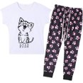 thumbnail image 1 of Women's Long Pyjama Set, Soft Two-Piece Sleepwear, Short Sleeve Tops and Long Trousers, Pjs Set,White, 1 of 5