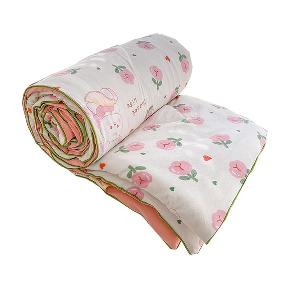 Fesfesfes Friendly Plain Printed Washed Cotton Summer Quilt Ventilation Layer Bed Cover Standard Bed Size Breathable Material Hot Weather Home Textile Essential