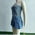 thumbnail image 5 of Women's Strapless Denim Corset Top Button Front Summer Casual Tube Top Bodycon Crop Tops 2025 Y2K Clothing, 5 of 8
