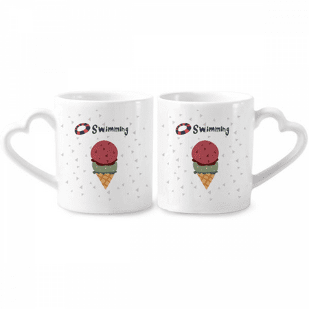 

Summer Swimng Sweet Ice Couple Porcelain Mug Set Cerac Lover Cup Heart Handle