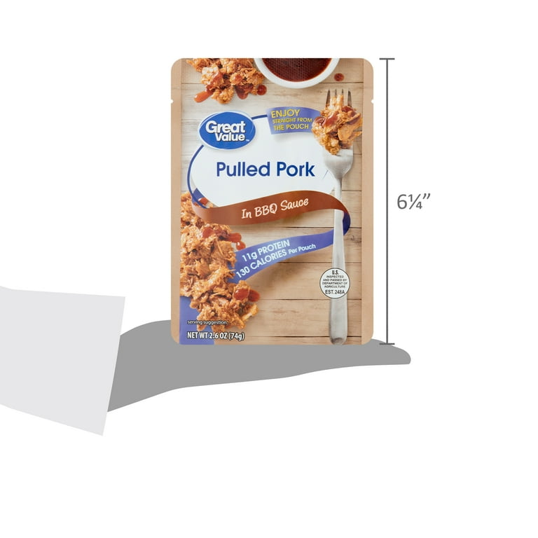 Great Value Pulled Pork in BBQ Sauce 2.6 oz Pouch Walmart