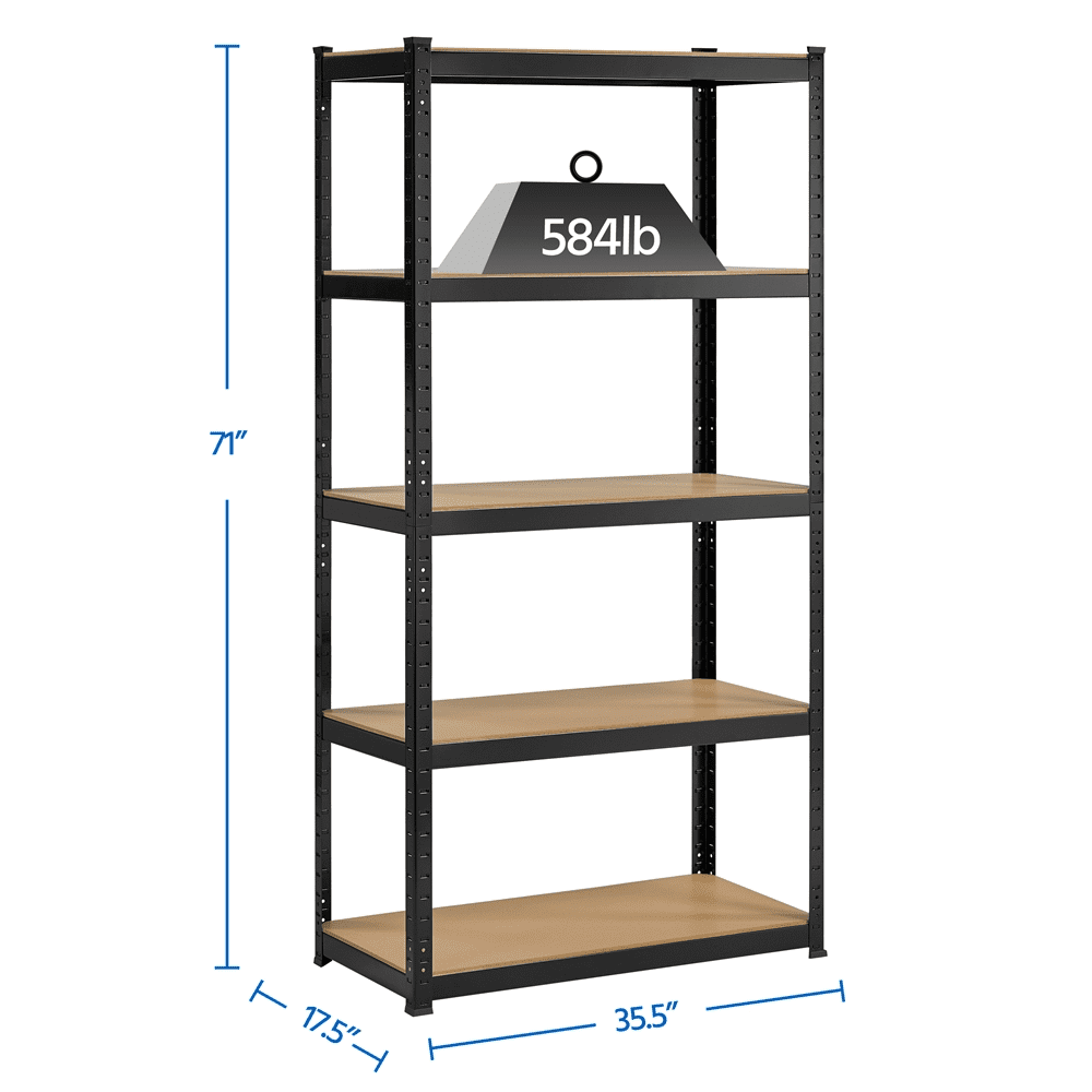 Fullfurnique 71″ Height Adjustable 5 Tier Steel Storage Shelves, Black