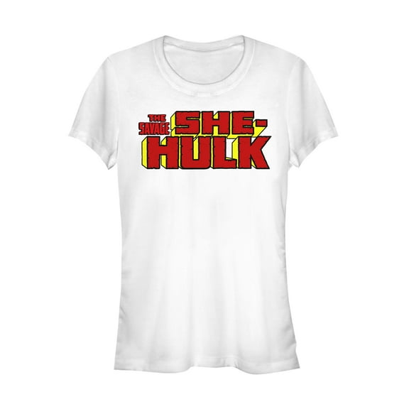 Junior's Marvel Classic Savage She-Hulk Title Graphic Tee White Large