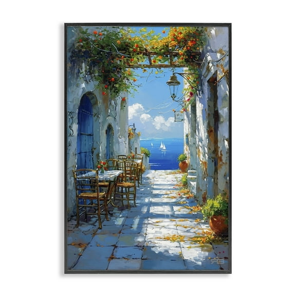 Stupell Industries Quaint Alley by Sea Cities & Countries Painting Black Framed Art Print Wall Art, 12 x 18