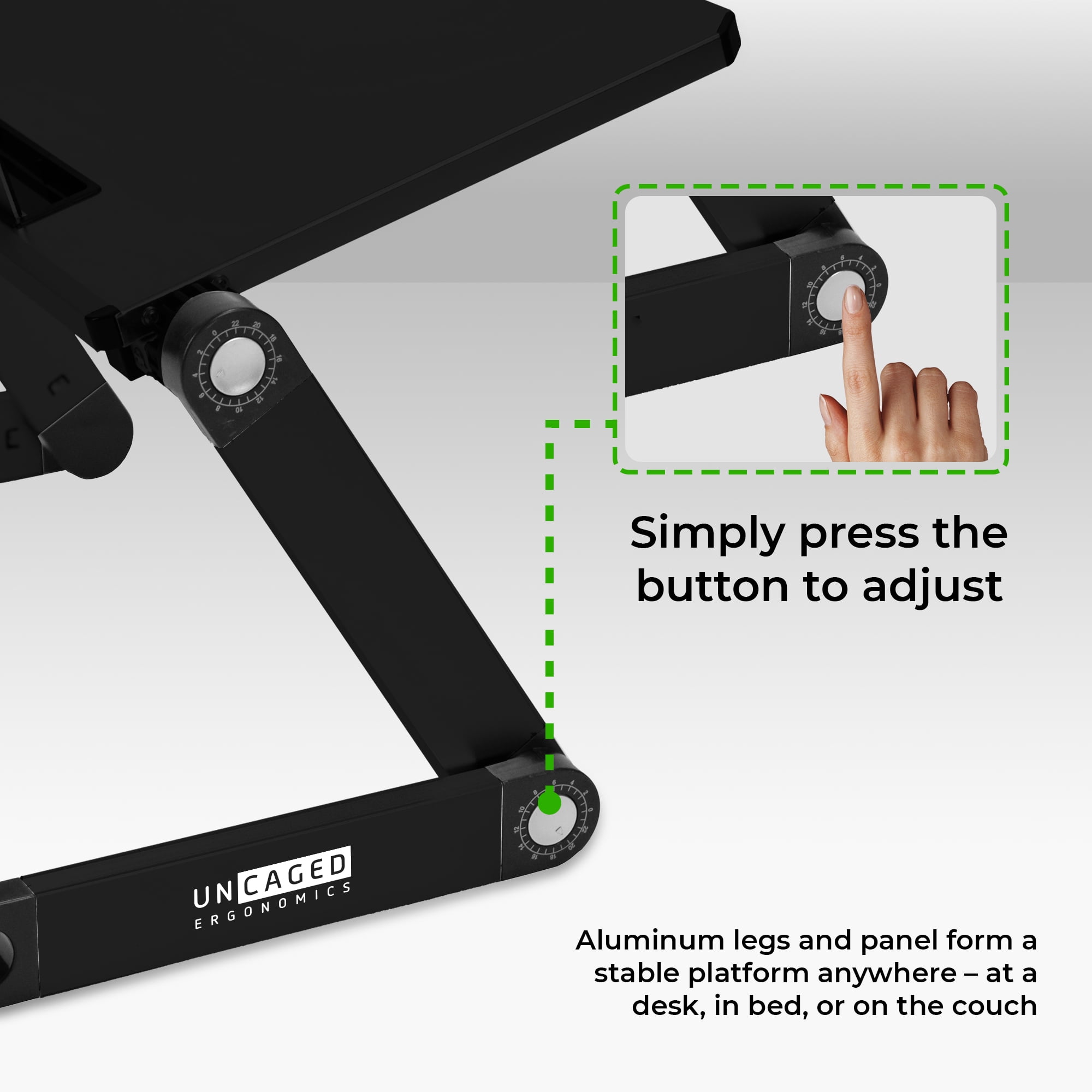 WorkEZ Light small lightweight adjustable laptop stand lap desk for bed –  UncagedErgonomics