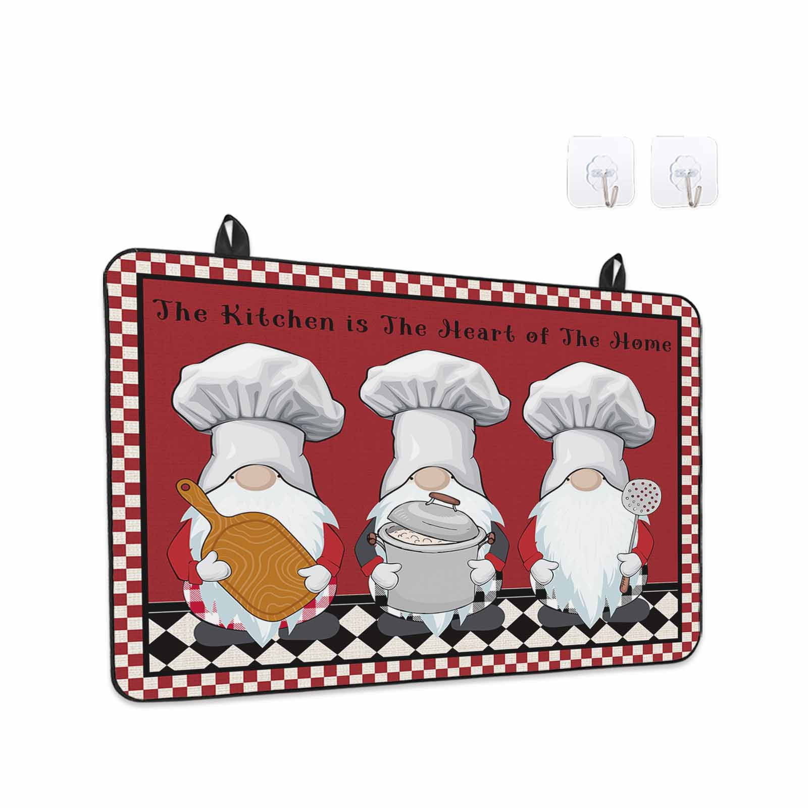 Red Chef Gnomes Stove Top Cover for Electric Stove, Heat-proof & Non Slip Glass Top Stove Cover Protector, Farmhouse Red White Plaid Kitchen Flat Cooktop Rubber Mat 28.5x20.5 Inches
